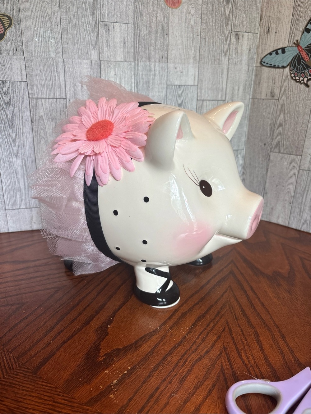 Mud Pie Perfectly Princess Pink & White Ceramic Piggy Bank